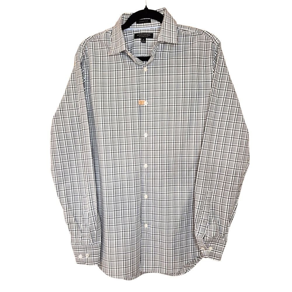 Banana Republic Grant Fit Supima Cotton Check Button Down Shirt M